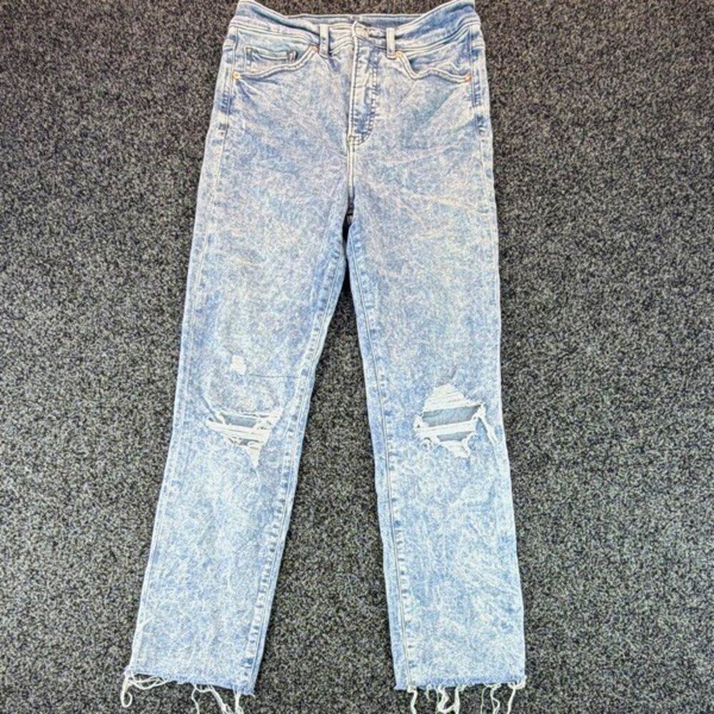 Express Women’s Blue Acid Wash Distressed Skinny High Rise 5-Pocket Jeans 6